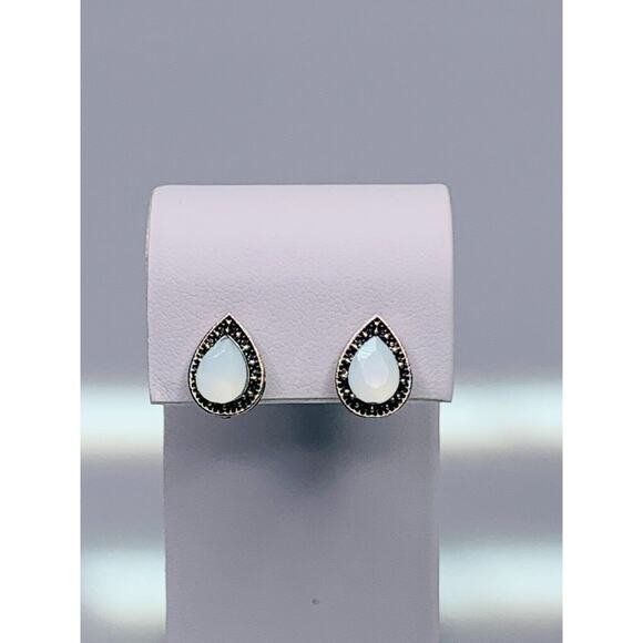 Teardrop Creamy White Stone Stud Earrings - Picture 1 of 5